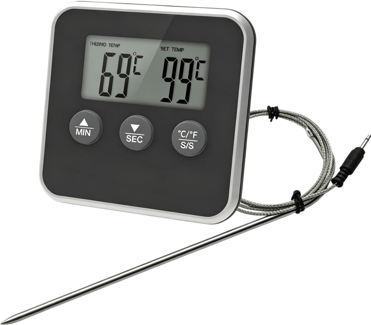 Digitale Vleesthermometer met Timer - Zwart met Probe - Alarmfunctie - Perfecte Kookresultaten - ShopVlot