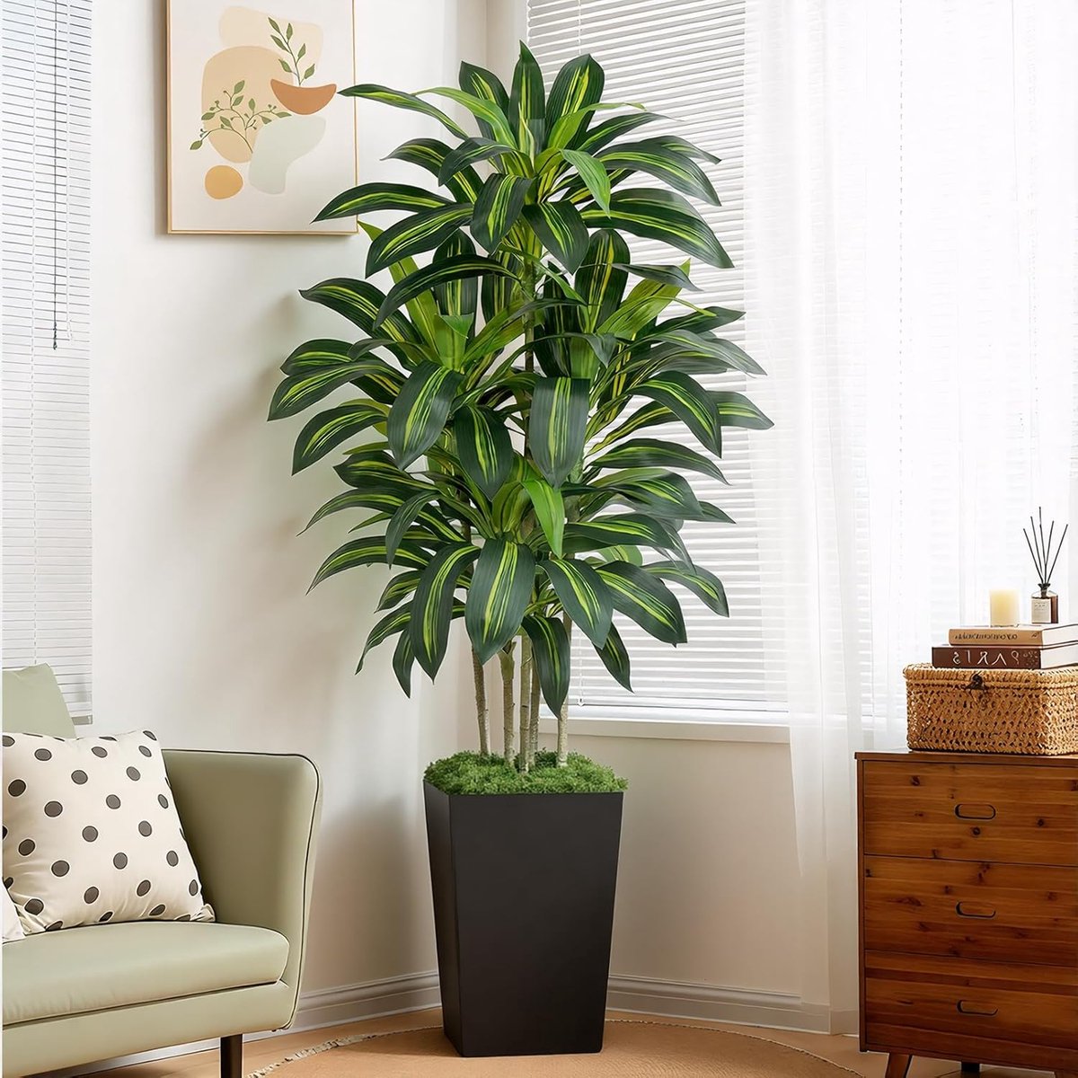 Kunstplant Dracaena 180 cm - Hoge Dichtheid Bladeren - Zwarte Hoge Plantenbak - Perfect voor Thuis of Kantoor - ShopVlot