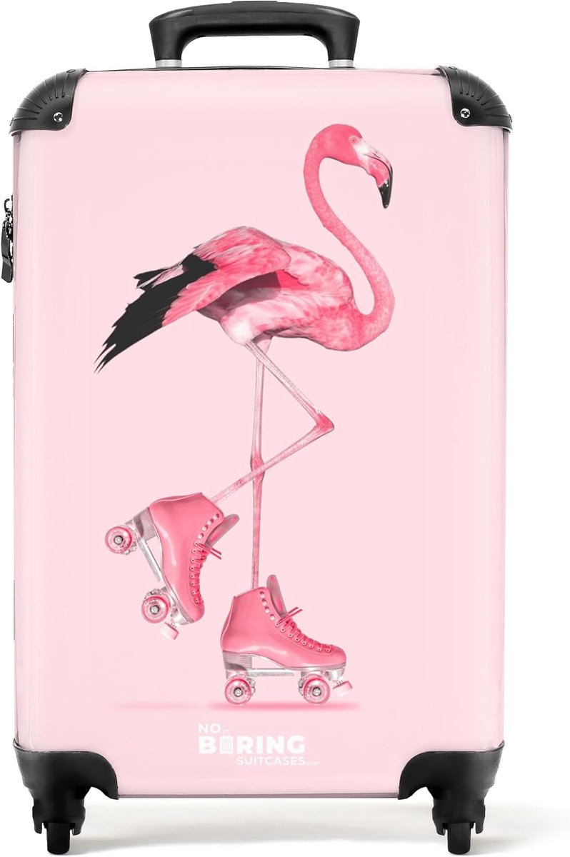 Handbagage koffer 55x40x20cm - Flamingo met roze rolschaatsen - Ultralicht en TSA-slot - Ideaal voor kinderen - ShopVlot