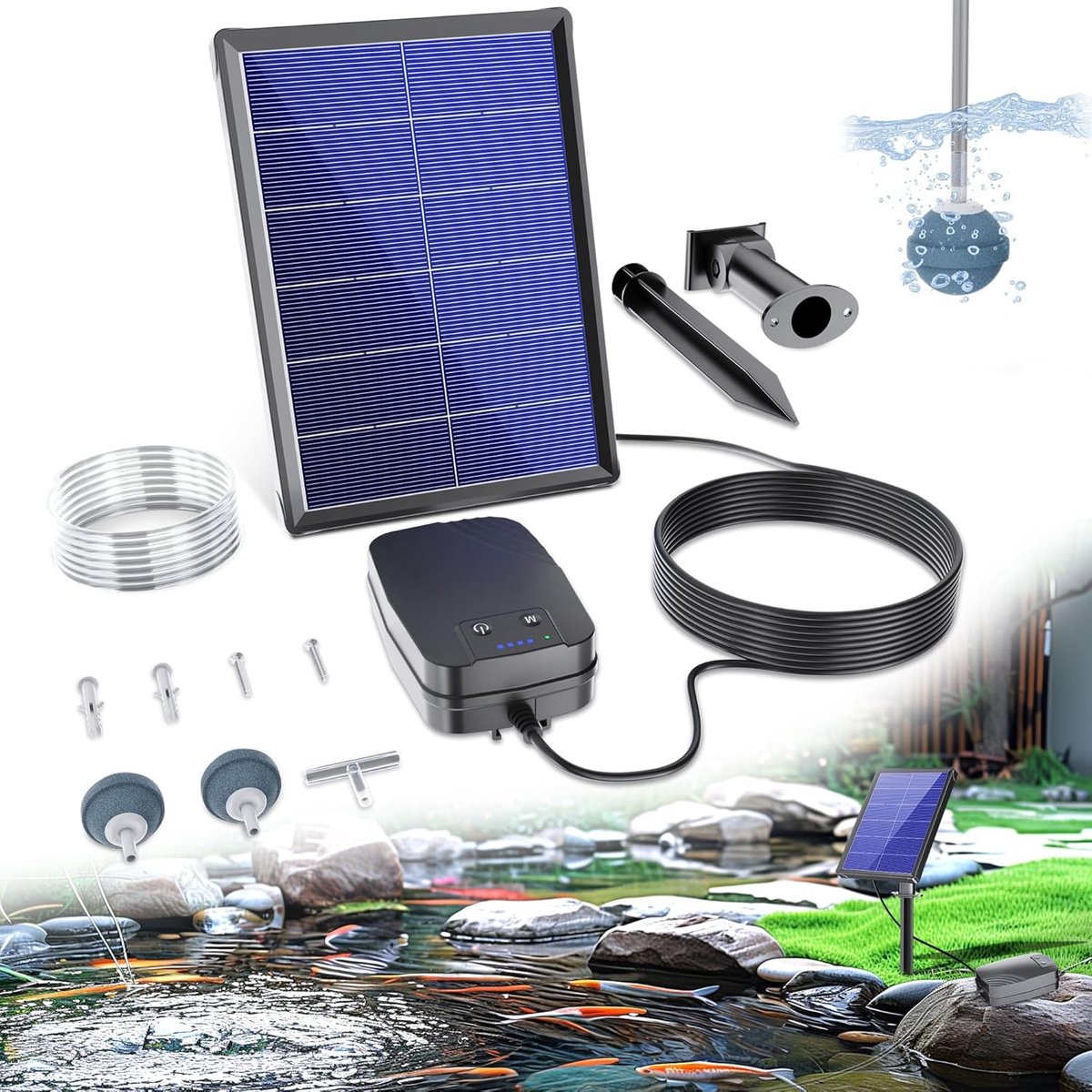 Vijver luchtpomp - 4W zonne-energie - 3 werkmodi - Ideaal voor tuinvijvers - ShopVlot