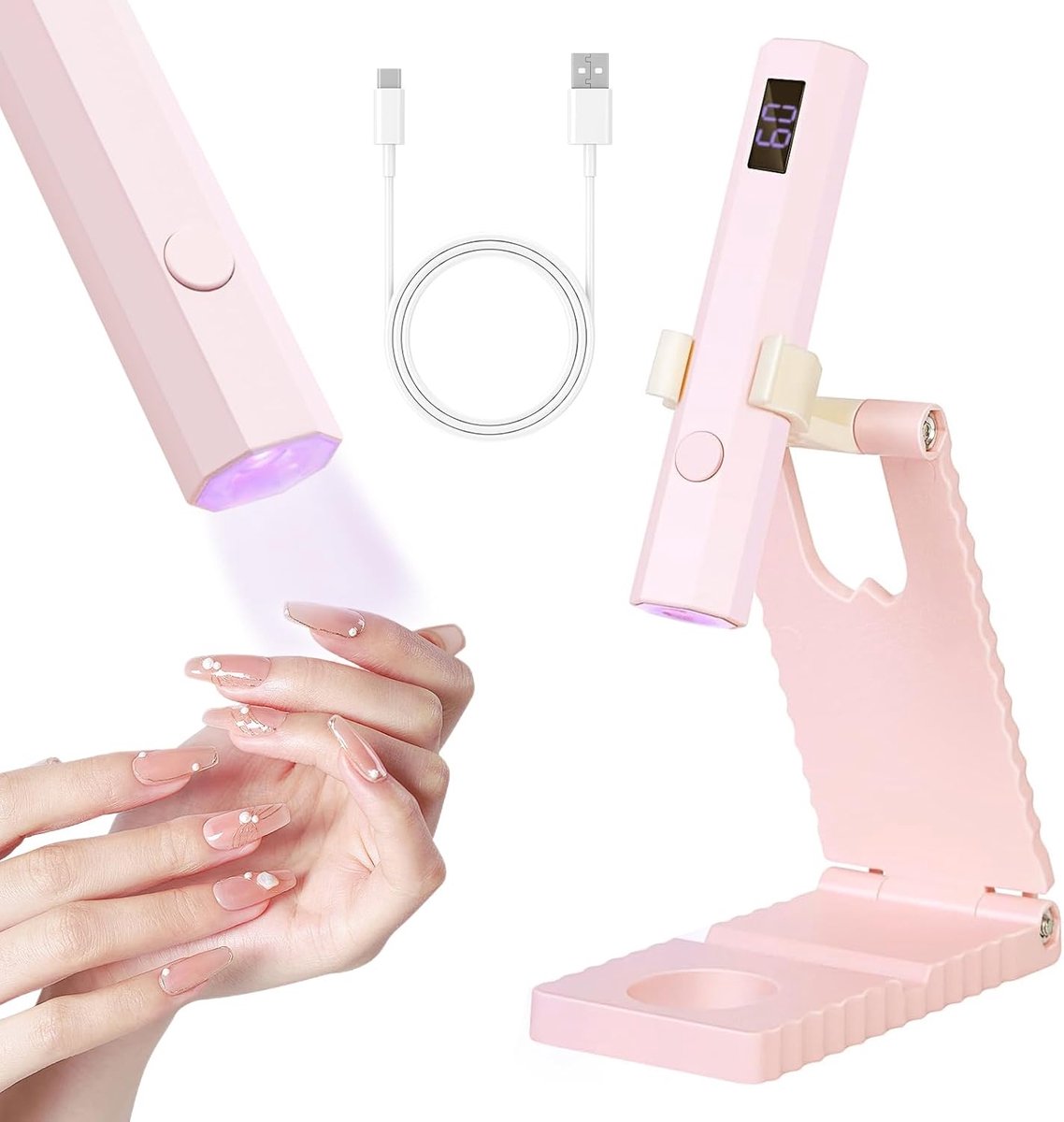 Mini UV-lamp voor gelnagels met standaard - Oplaadbaar - LED-display - Ideaal voor DIY-salon beginners - ShopVlot