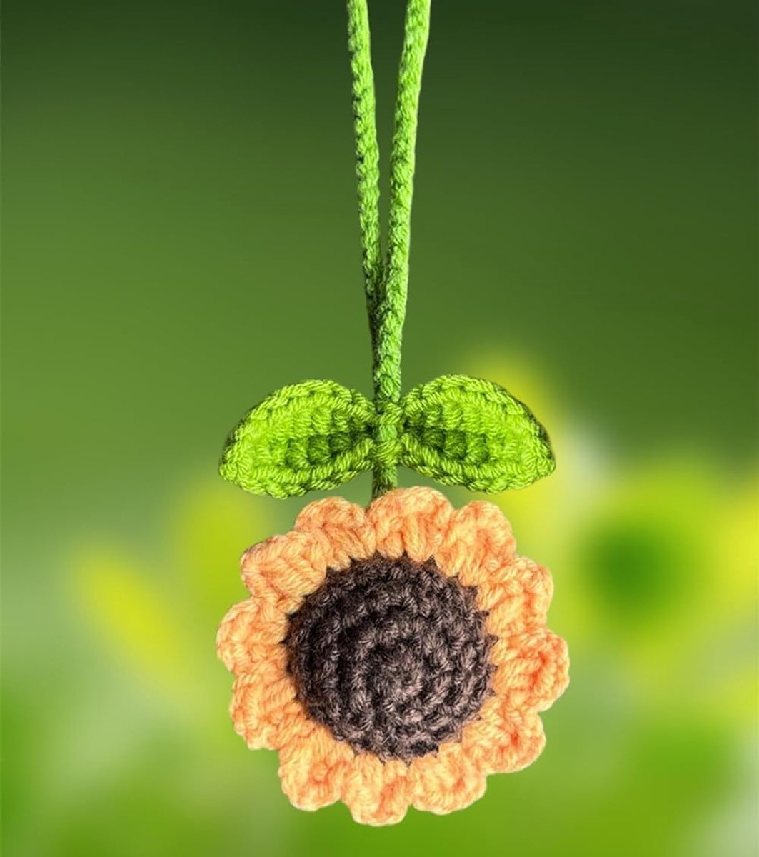 Autodecoratie gehaakte bloemen - set van 2 - zonnebloem en lelietje-van-dalen - charmante hanger voor autospiegel - ShopVlot