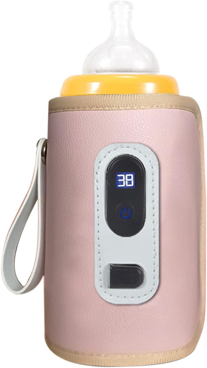 USB Flesopwarmer - LCD Temperatuurregeling - Roze - Ideaal voor thuis en onderweg - ShopVlot