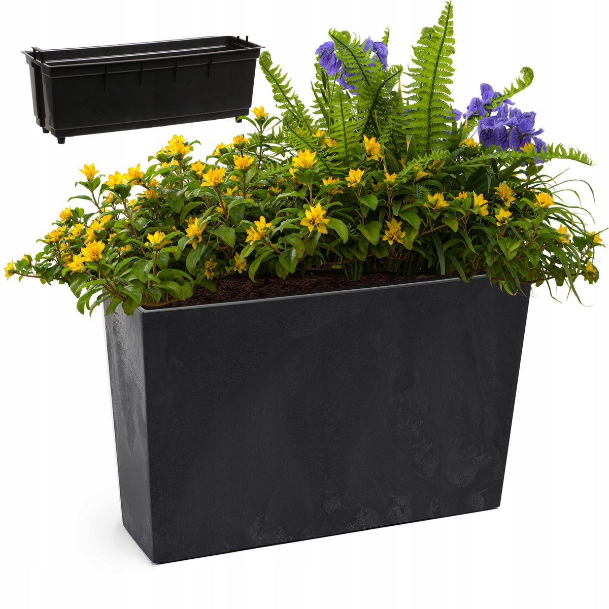Betonnen Plantenbak Zwart met Inzetstuk 36,5x19x56cm