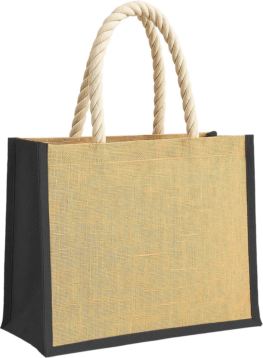 Jute tas groot 20 liter - natuurlijke jute strandtas - met touwhandvatten - ideaal voor naar het strand - SnelShoppen
