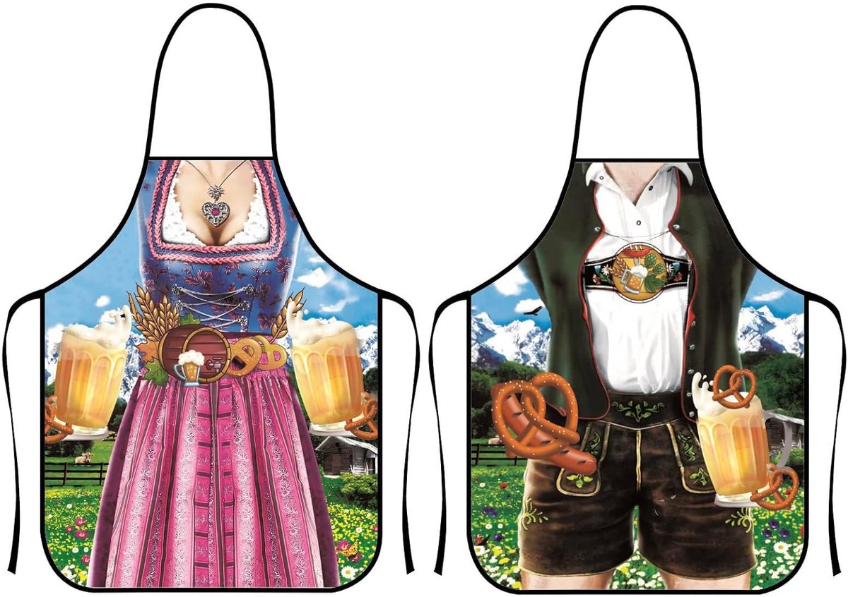 Thijox - 2 Keukenschorten voor Mannen en Vrouwen - Grappige Schorten voor het Oktoberfest, Barbecues, Koken, Tuinieren, Keramische Kunst - Ideaal voor