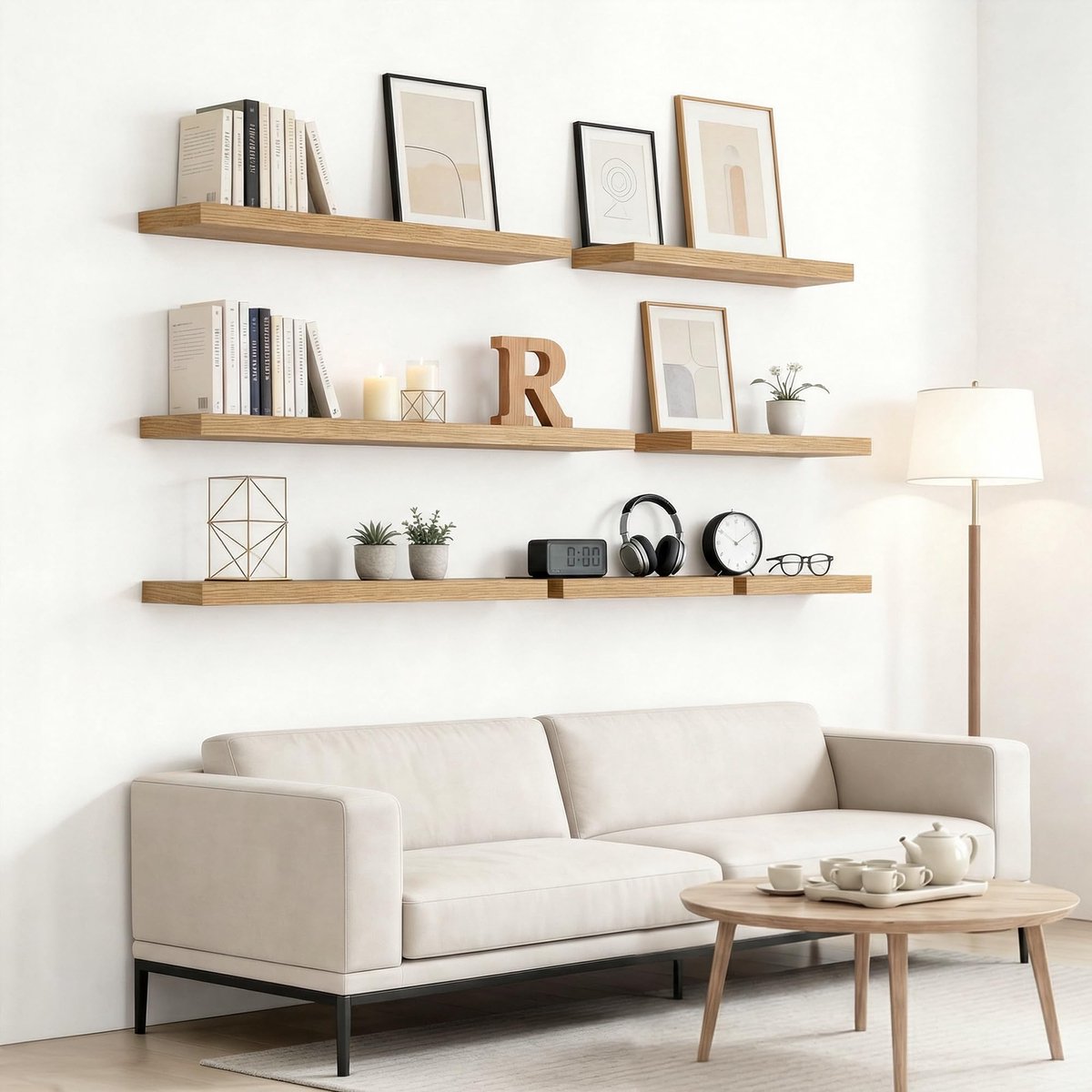 Zwevende planken 100 x 23,5 x 3,8 cm - Eikenhout - Onzichtbare beugels - Perfecte muurdecoratie - ShopVlot