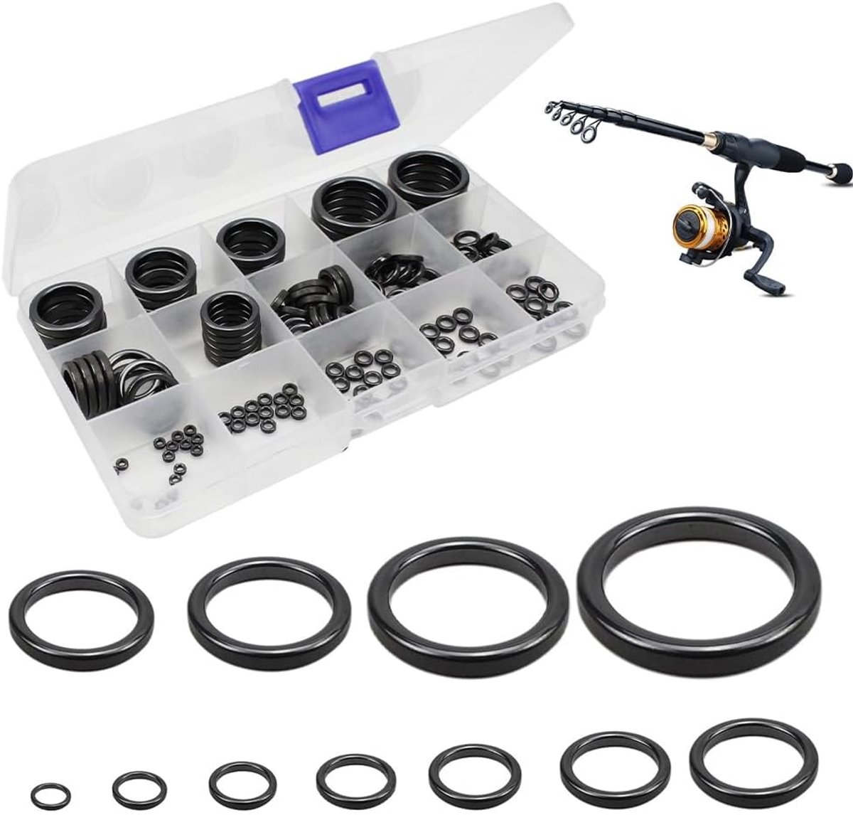 Visspullen set 160 stuks - keramische gidsringen - 12 maten voor visserij - ideaal voor reparatie - ShopVlot