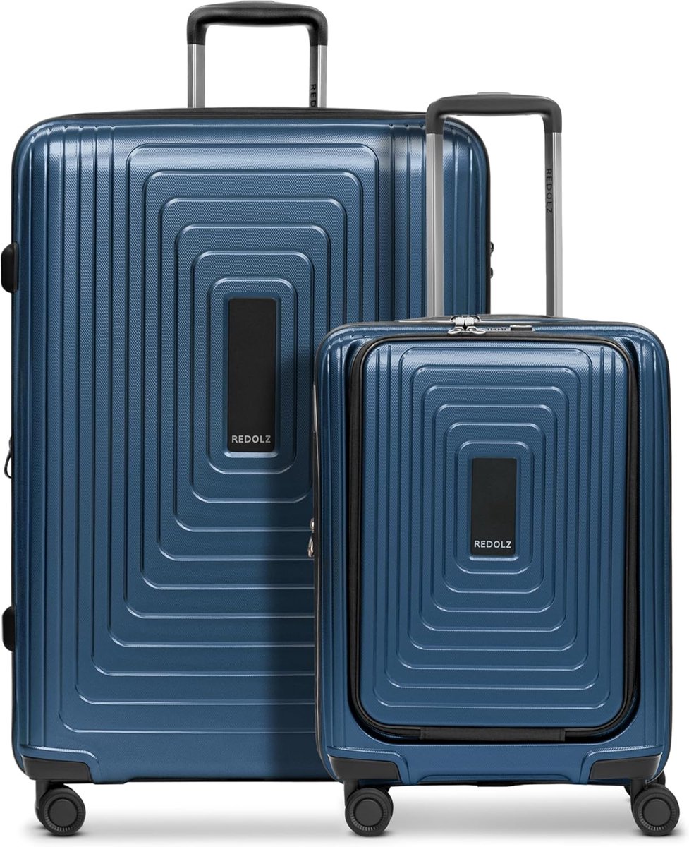 SnelShoppen - 2-delige Koffer Set - Ruimtebesparende Trolleys - Laptopcompartiment - Uitbreidbaar - Donkerblauw Metallic - Handbagage en Reisbagage