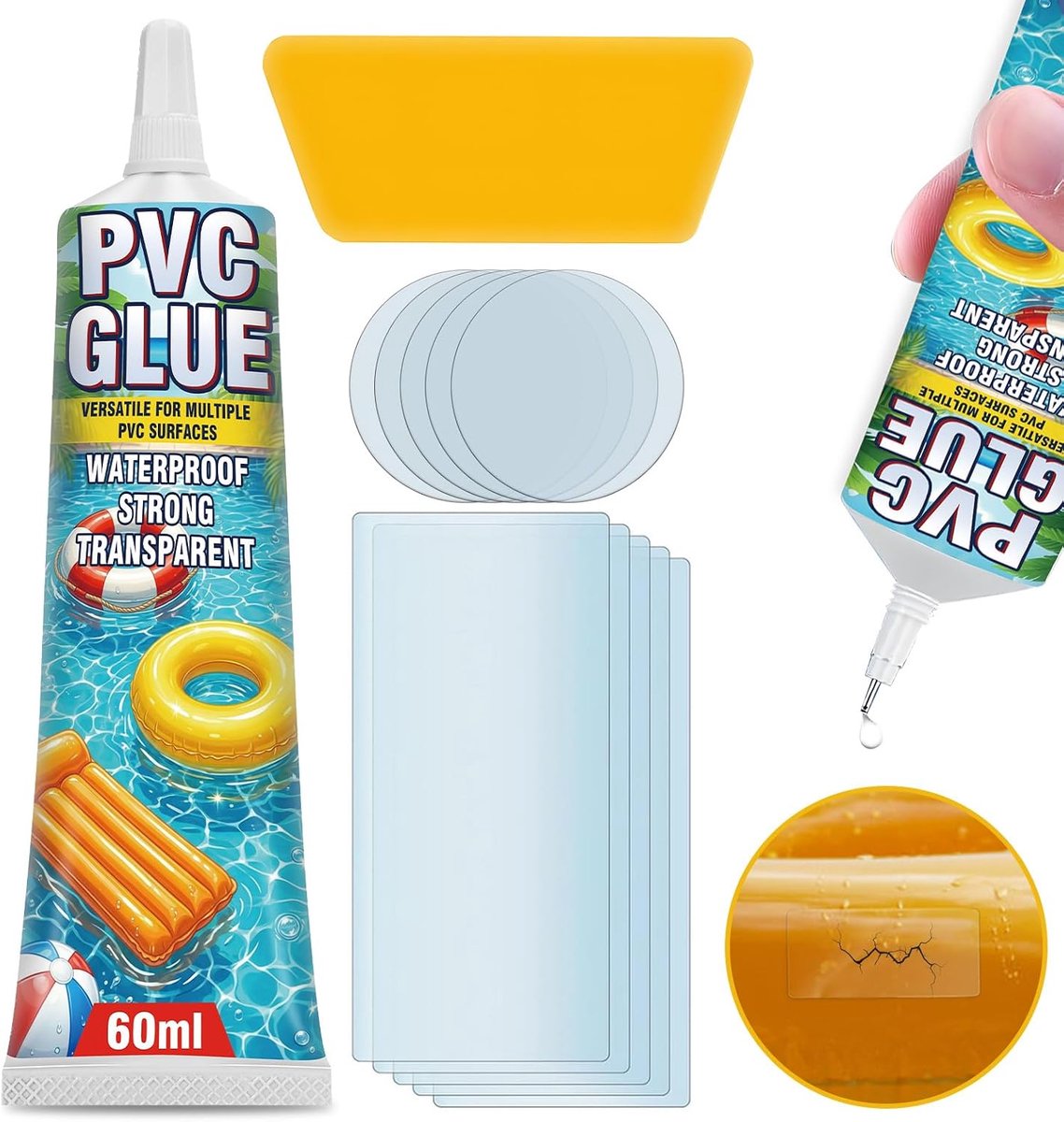 Poolreparatieset - PVC-lijm - Transparante patches - Ideaal voor luchtbedden - ShopVlot