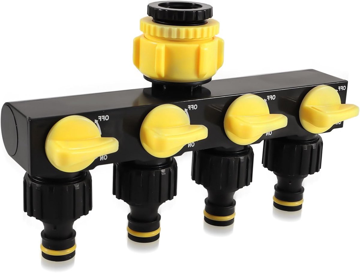 4-weg waterverdeler 1/2 inch en 3/4 inch - met individuele aan/uit kranen - ideaal voor tuin en huisgebruik - ShopVlot