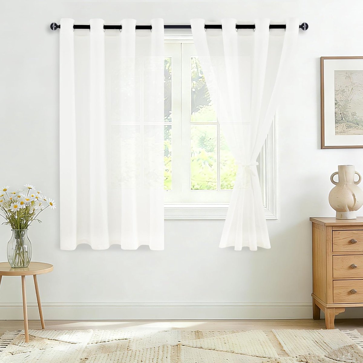 Voile gordijnen set van 2 - kort wit met ogen - semi-transparant - lichtfilterend voor privacy - ShopVlot