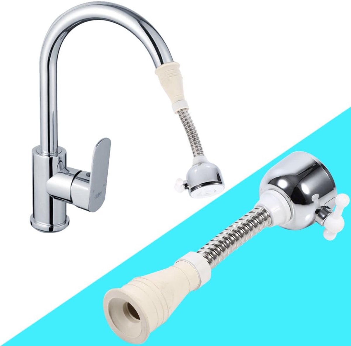 Kraanaccessoire 360° draaibaar - flexibele 18 cm tapverlenging - waterbesparend - ideaal voor de keuken - ShopVlot