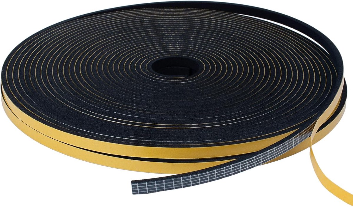 SnelShoppen - Window Draught Strip, 2 Rollen 6mm x 1.5mm Foam Tape, Zelfklevende Isolatietape voor Ramen en Deuren, 20 Meter Lang, Zwart, Weerbestendi