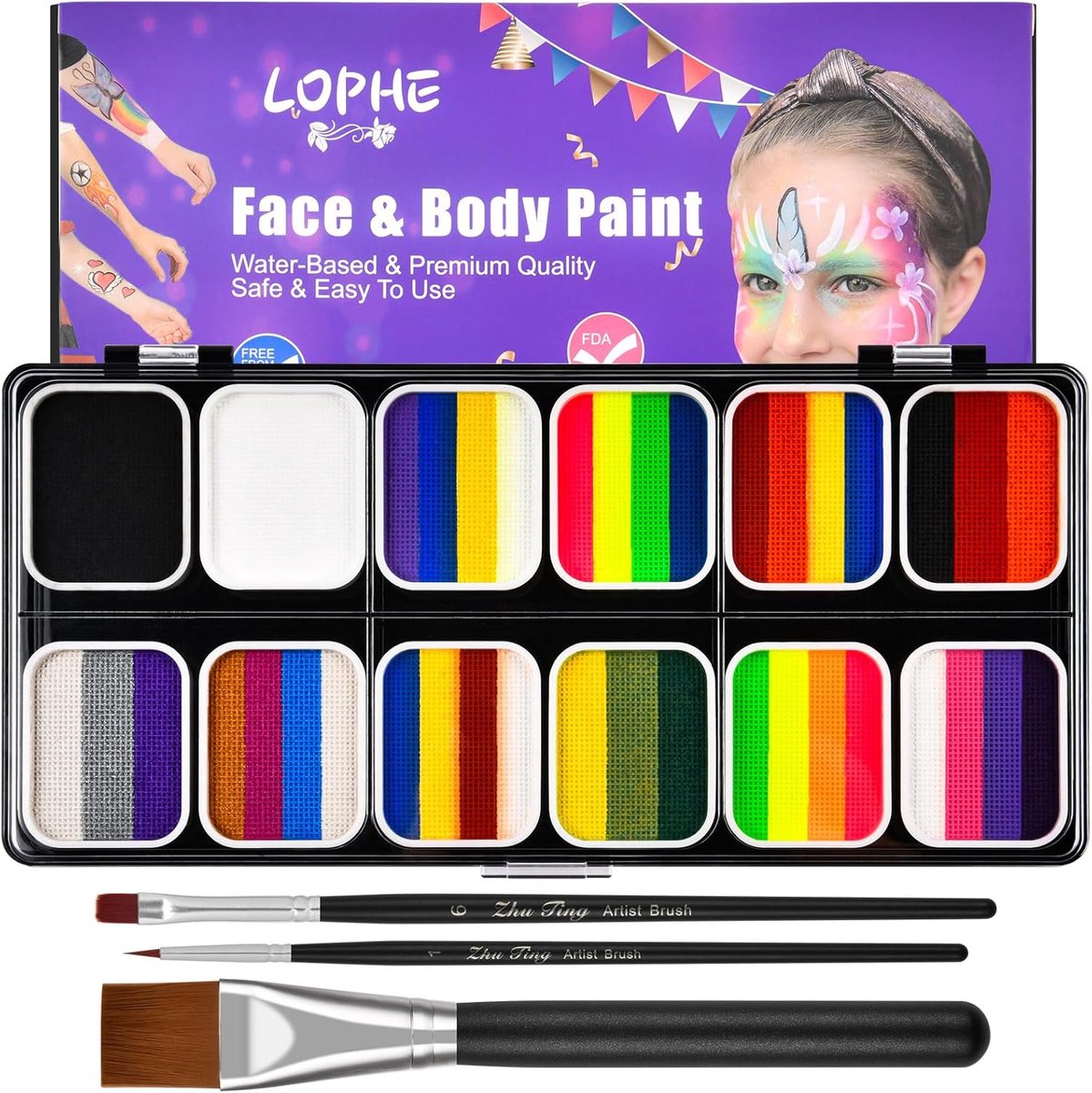 Gezicht en lichaam verf - 12 kleuren wateroplosbaar - veilig voor huid - ideaal voor Halloween en theater - ShopVlot