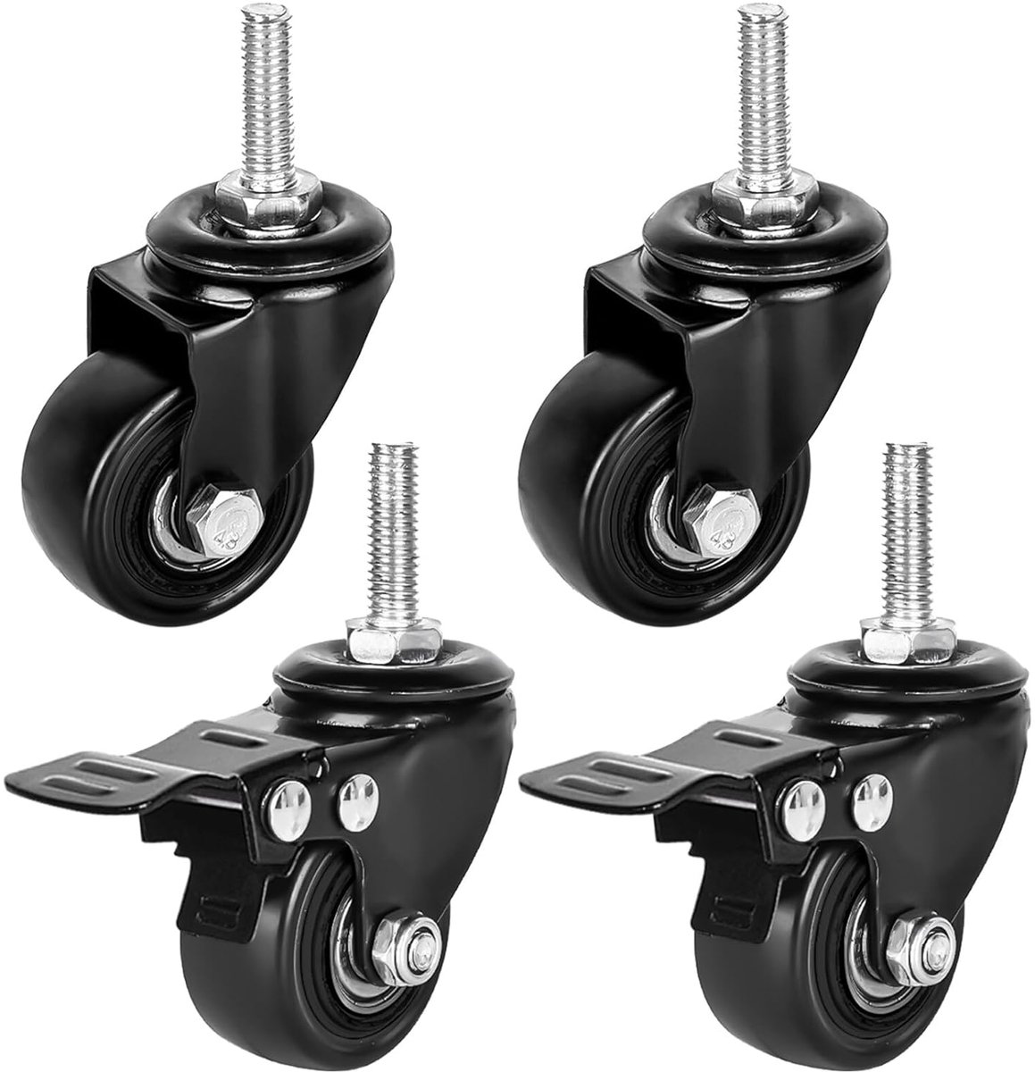 Meubelwielen M8 Set van 4 - Zwenkbare Rubber Draad - 2 met Rem en 2 Zonder - Ideaal voor Buitenmeubels - ShopVlot