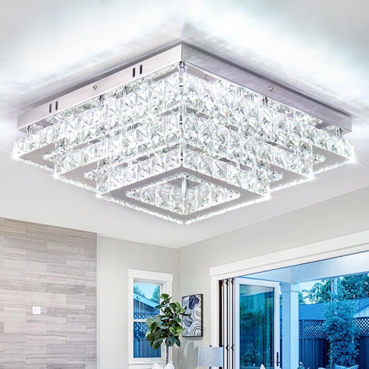 Plafondlamp Kristal 38cm - Modern Chandelier - 6500K Koud Wit - Perfect voor Woonkamer - ShopVlot