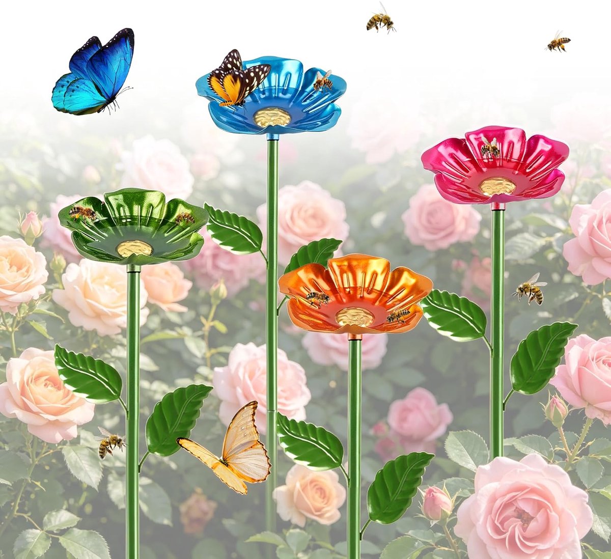 Poidła dla pszczół - 4 stukjes bloemvorm - kleurrijk design - zorgt voor water voor insecten - ShopVlot