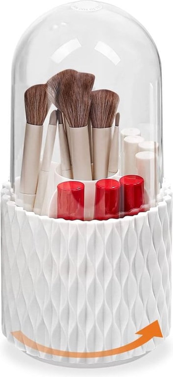 360-graden draaibare make-uporganizer met deksel - kwastenhouder, oogschaduwkwast, lippenstiftetui - voor kamerdecoratie, make-uptafel, slaapkamer
