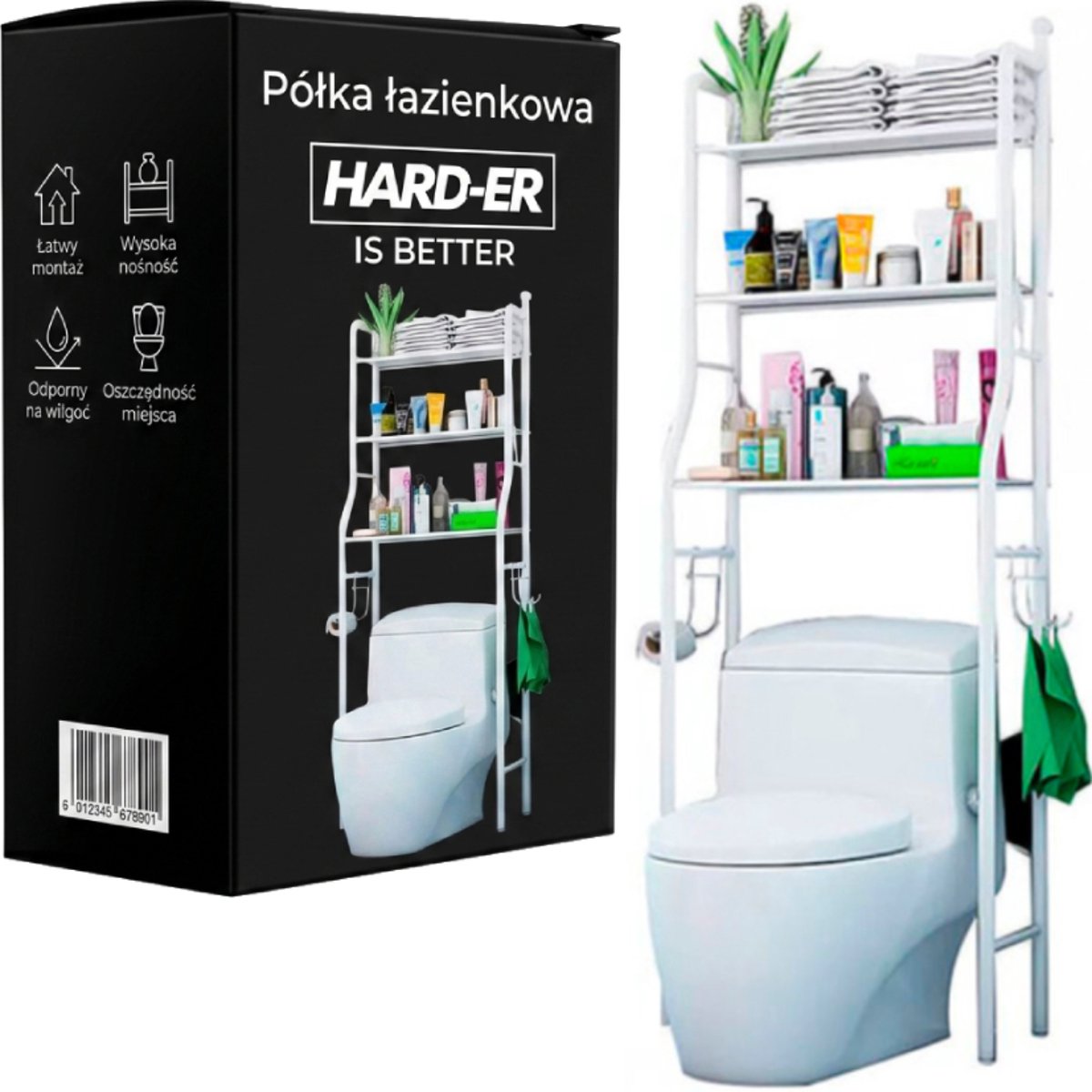 Merkloos Merkloze badkamerrek met 3 planken, staand, boven toilet, wit