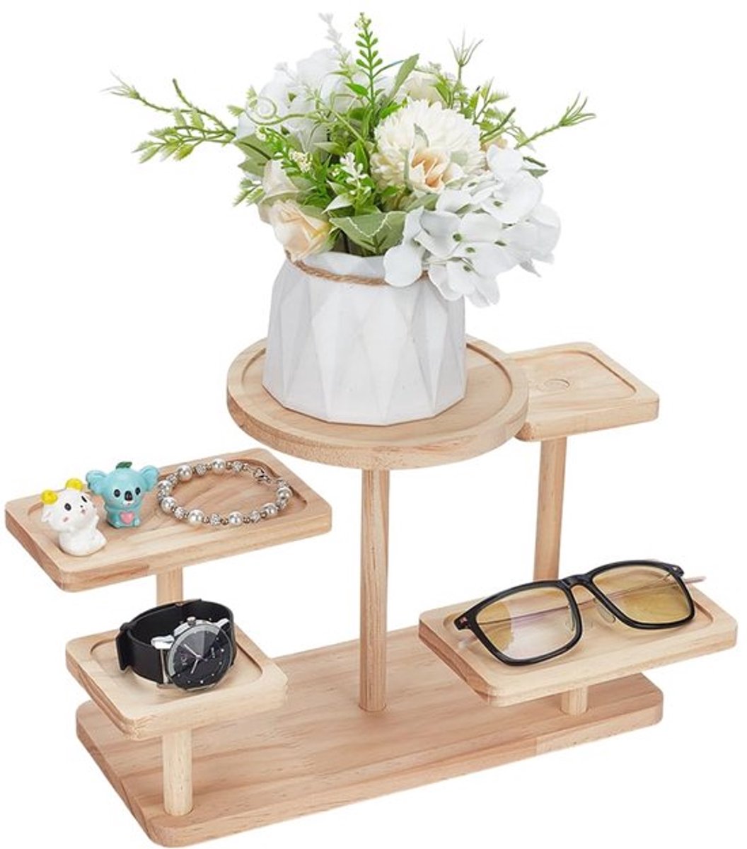Navajo houten presentatiestandaard met 5 niveaus wit meerlaags houten display standaard houten sieradenstandaard sieradenhouder voor sieraden vetplanten