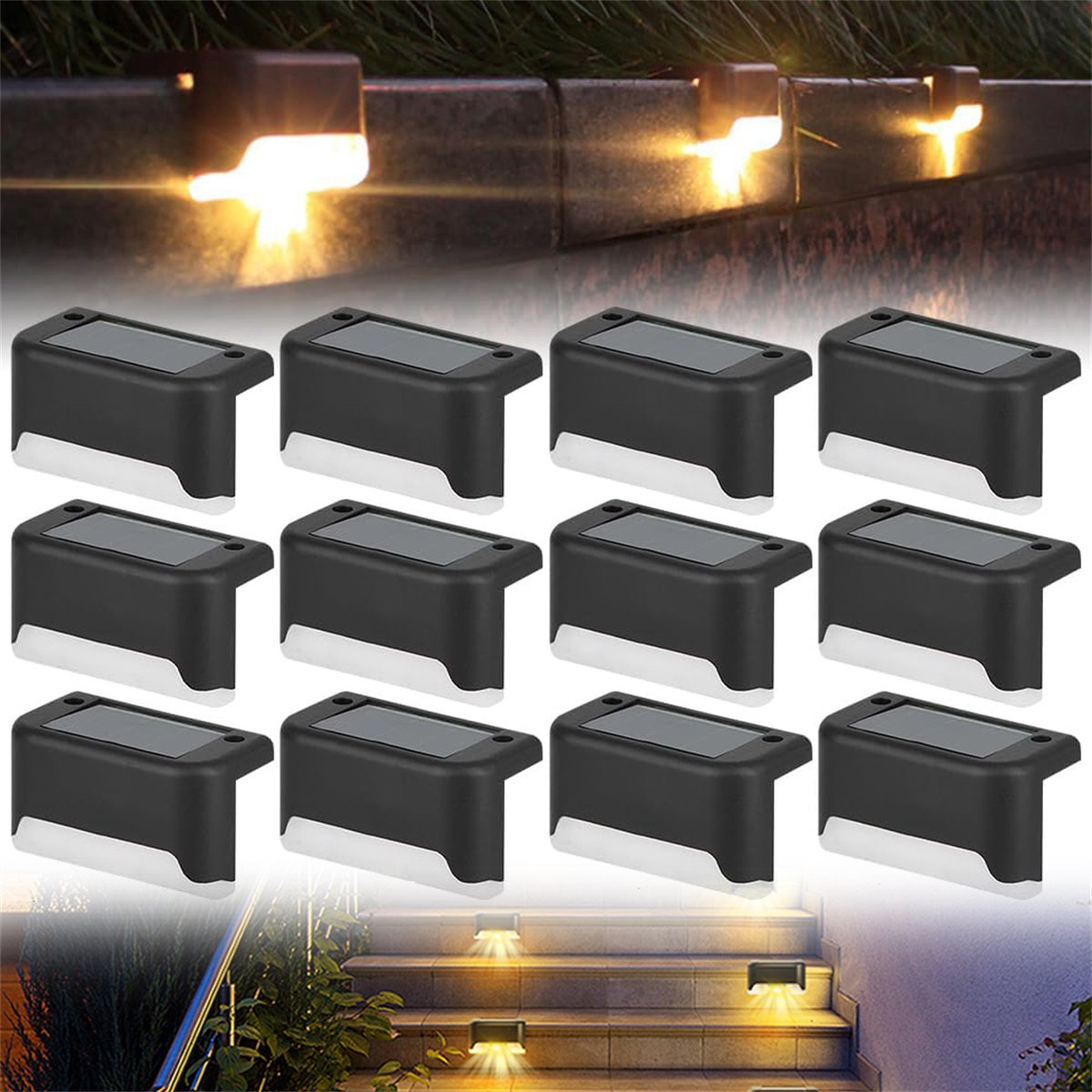 carmdering - Solar Traplicht - Buitenverlichting - LED Dekolamp - Automatische Schemer Sensor - Snelle Zonne Oplading - Duurzaam ABS Kunststof - Waterdicht Ontwerp - Veilige Verlichting Voor Trappen En Pad - 12 Stuks