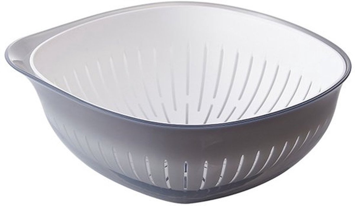 vergietkom 2Set,Geneste plastic voedselzeefjes met grote capaciteit,Geschikt voor het wassen en afgieten van pasta, groenten en fruit,Ruimte besparen,Niet inbegrepen BPA(grijs)