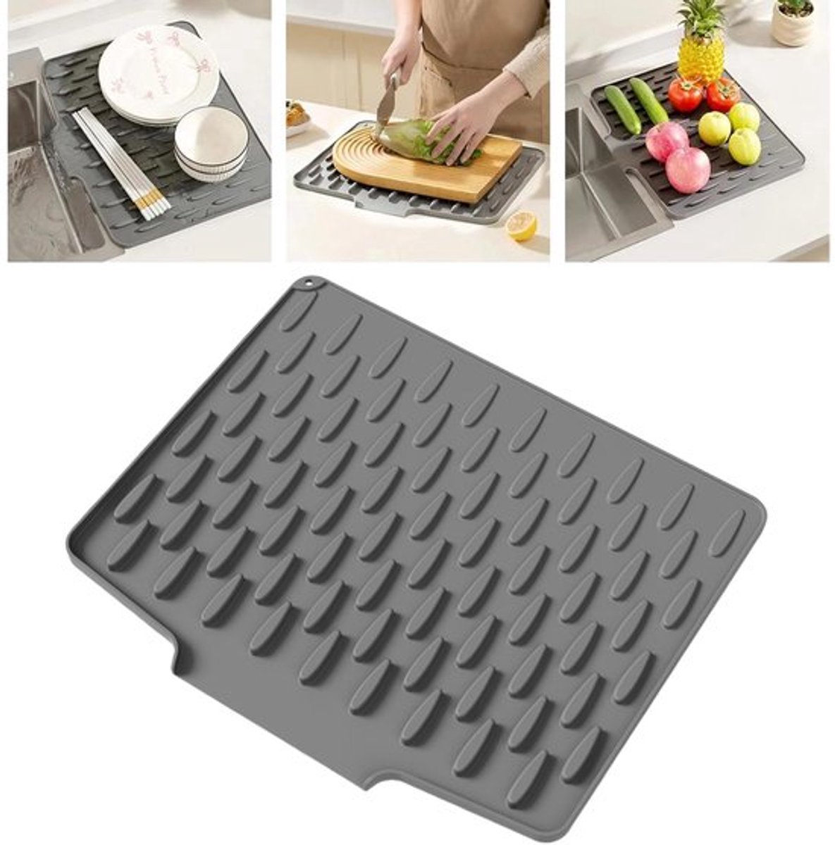 Morsvrije siliconen werkbladbeschermer, siliconen afdruipmatten voor aanrechtbladen, hittebestendige en antislipmat voor druppelvrij drogen, multifunctionele opvouwbare sneldrogende mat voor aanrecht, 32 x 25 cm
