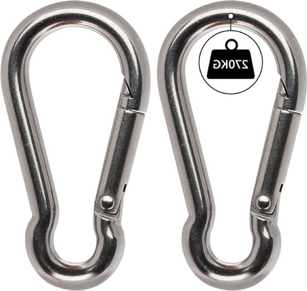 Roestvrij stalen Karabijnhaak M12 (2 stuks), 13,8 cm - voor sleutelhangers, kamperen, vissen en wandelaccessoires - binnen en buiten gebruik