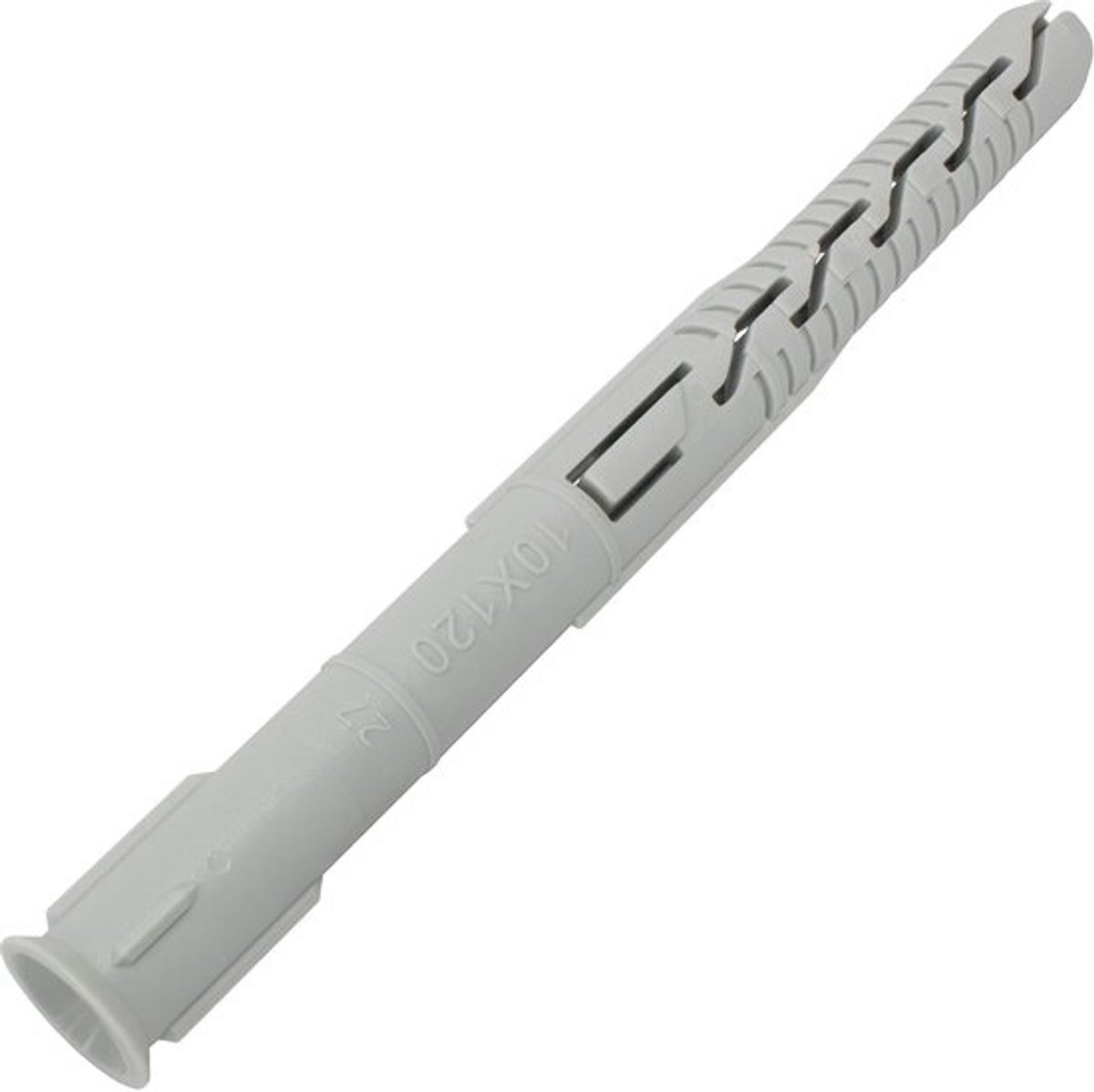 Set van 25 universele polyamide pluggen van Ø10x120 mm met afgeronde kraag, geschikt voor stevige bevestiging in metselwerk, beton en baksteen