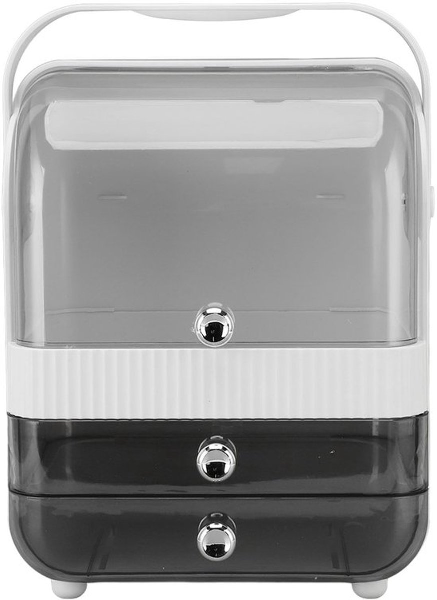 Make-uporganisator met 2 Laden Pet Cosmetic Display Case Huidverzorgingshouder Opbergdoos Deksel Cosmetica Spiegel, Laden met Grote Capaciteit, Stof en Organizer voor