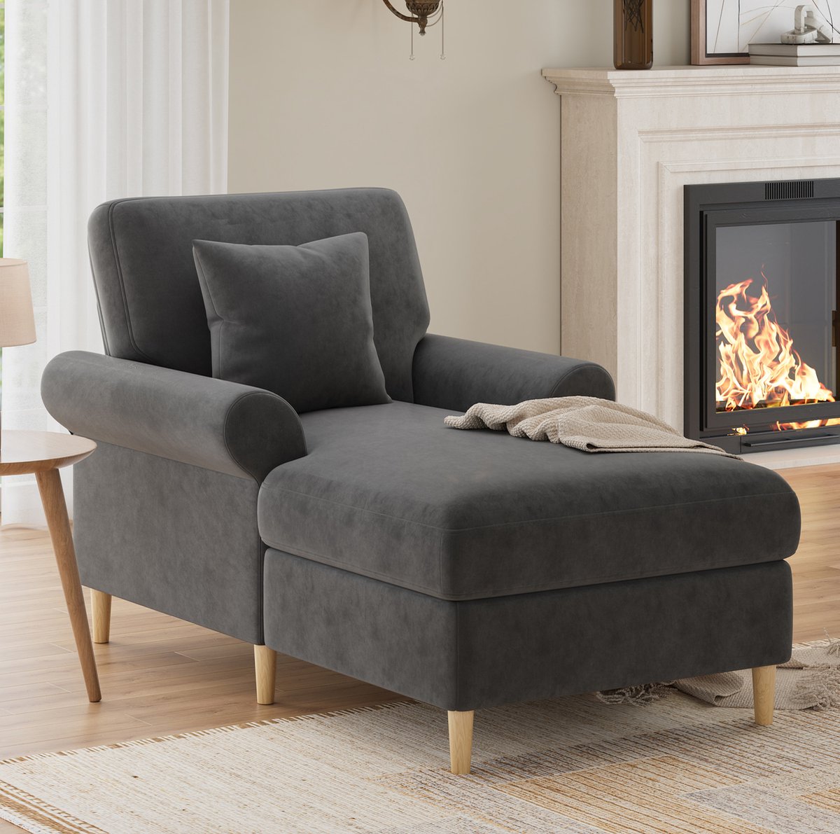 MEUNIQ Relaxfauteuil van 133 x 87 x 90 cm, verstelbare ligfunctie, met armleuningen en kussen, velvet, grijs, voor woonkamer of slaapkamer