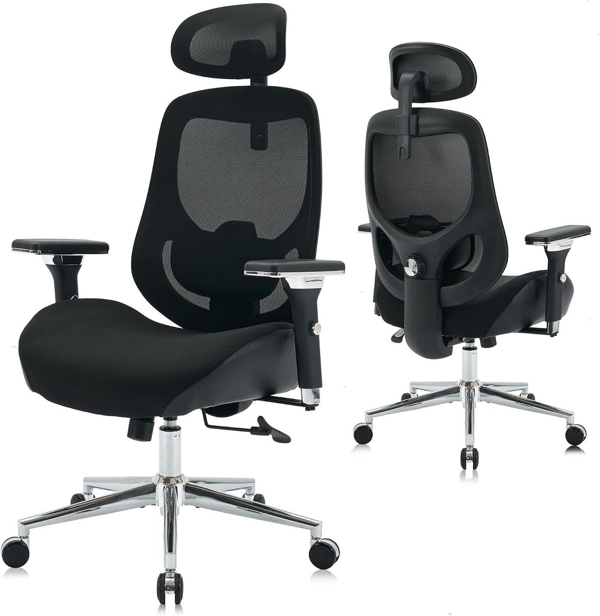 Ergonomische Bureaustoel - Werkstoel Comfortstoel - Lang Zitten - Hoge Draagkracht - 133 cm Hoog - Zwart