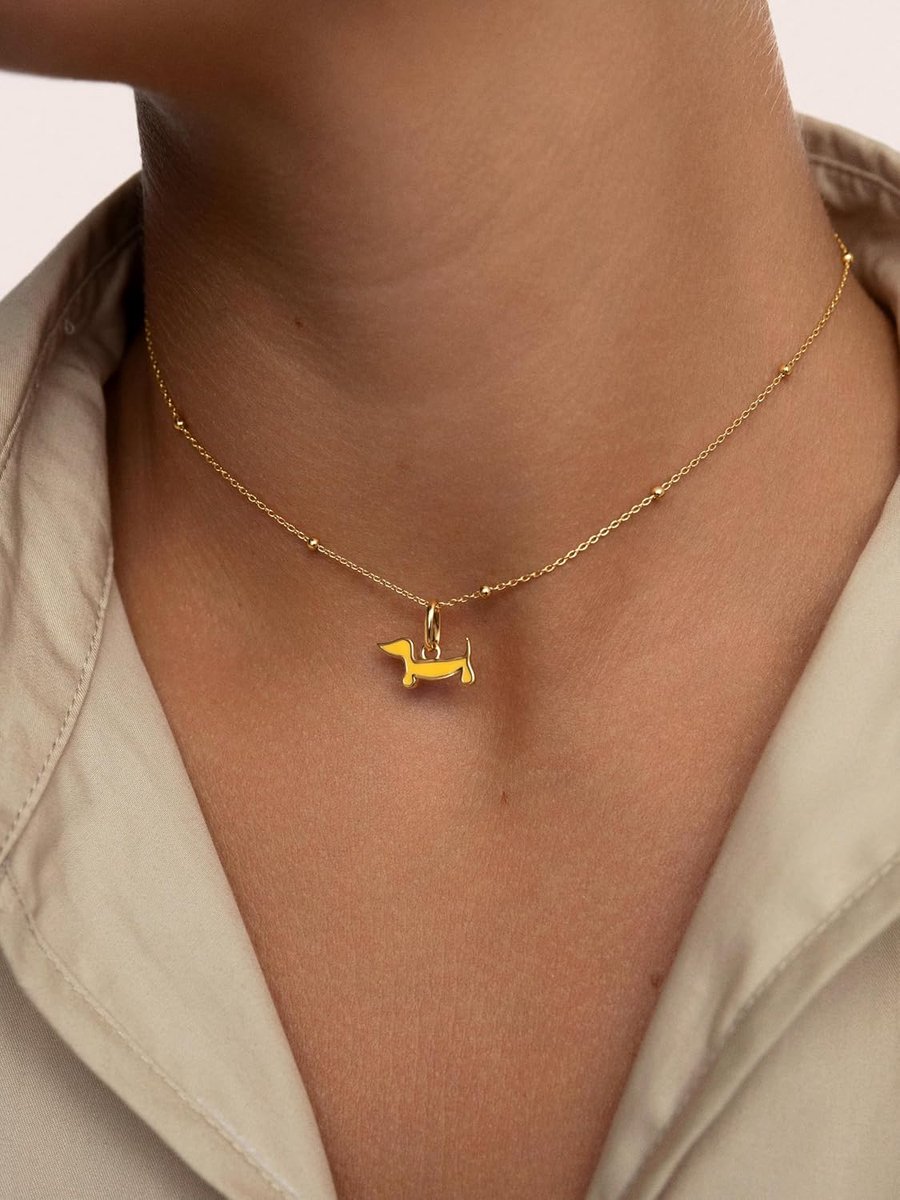 Hond Bedel - Dachshund Bedel - Sieraden Maken - Gouden Afwerking - Mini - Geel