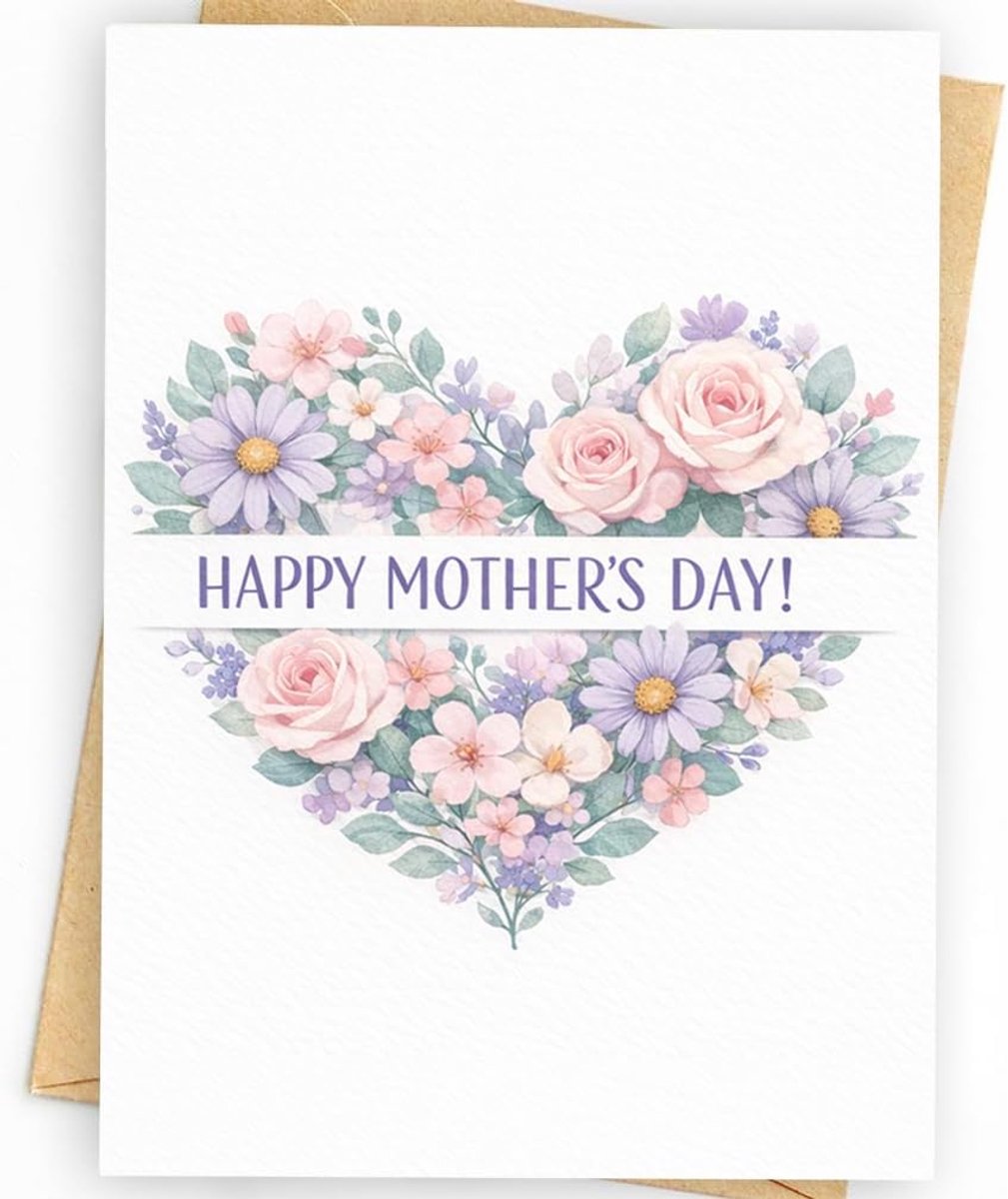 Moederdagkaart bloemenhartontwerp - 15 cm x 10 cm - inclusief envelop - schrijf je eigen boodschap - ShopVlot