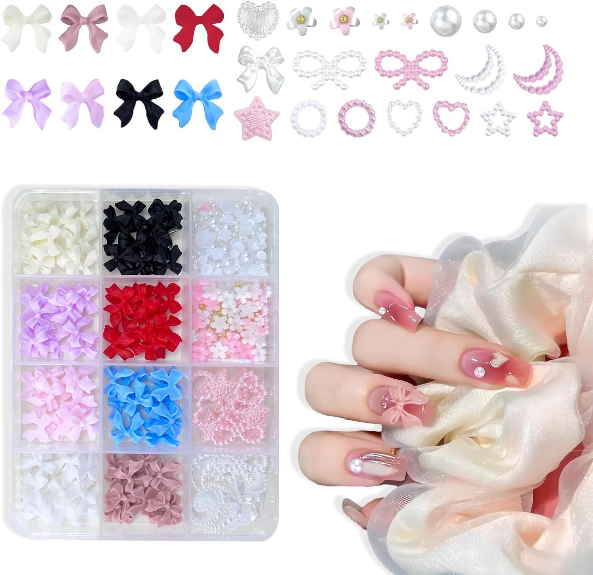 3D Nagel Charms - Gemengde Nagel Charms - Strikken, Bloemen, Half Parels - Creatieve Nagelkunst Decoratie - ShopVlot