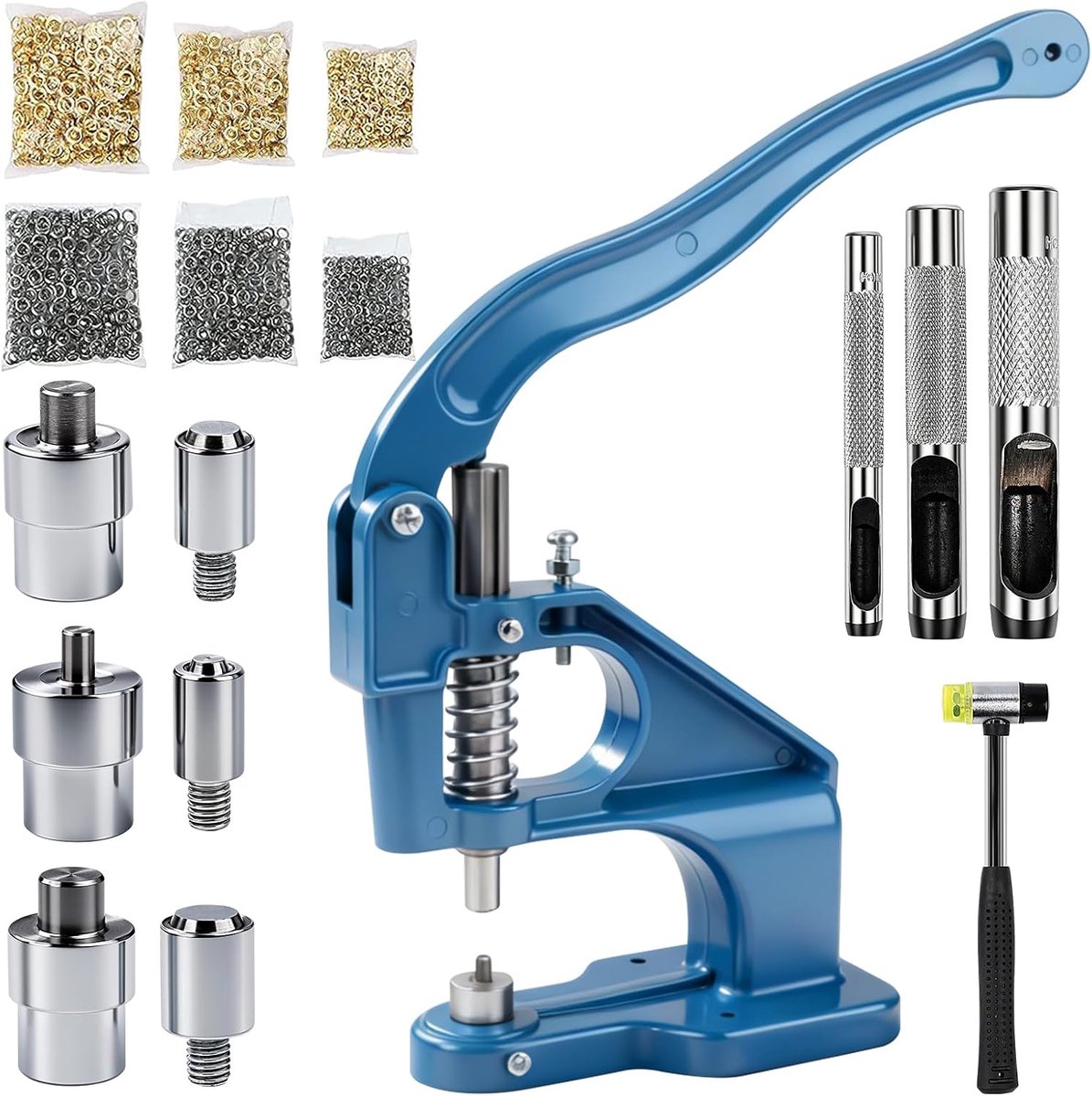 Handmatige doorvoertule oogmachine - met 6/10/12 mm matrijzen - zilver/goud - ideaal voor lederwerk - ShopVlot