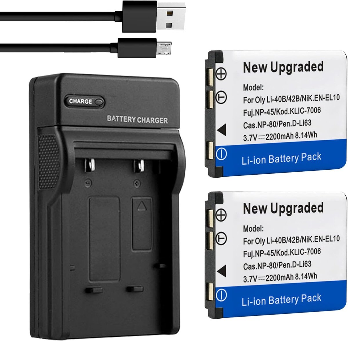 2 Pack 2200mAh Accu en USB Oplader - Vervangend voor Olympus Li-42B, Li-40B - Betrouwbare energiebron voor uw camera - ShopVlot