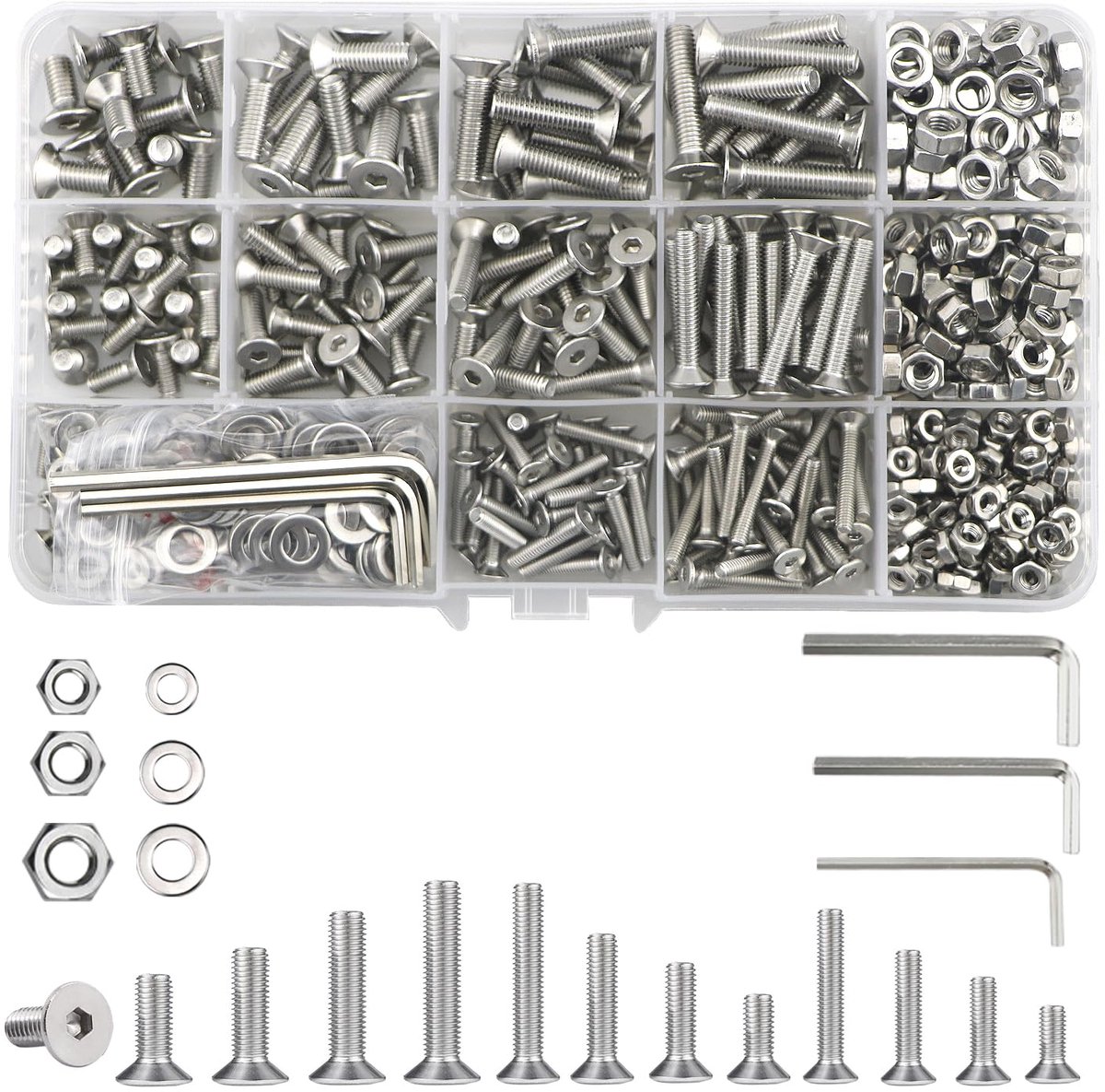Schroeven set 747-delig M3/M4/M5 - roestvrij staal met ringen - hexagonale kop - duurzaam en corrosiebestendig - ShopVlot