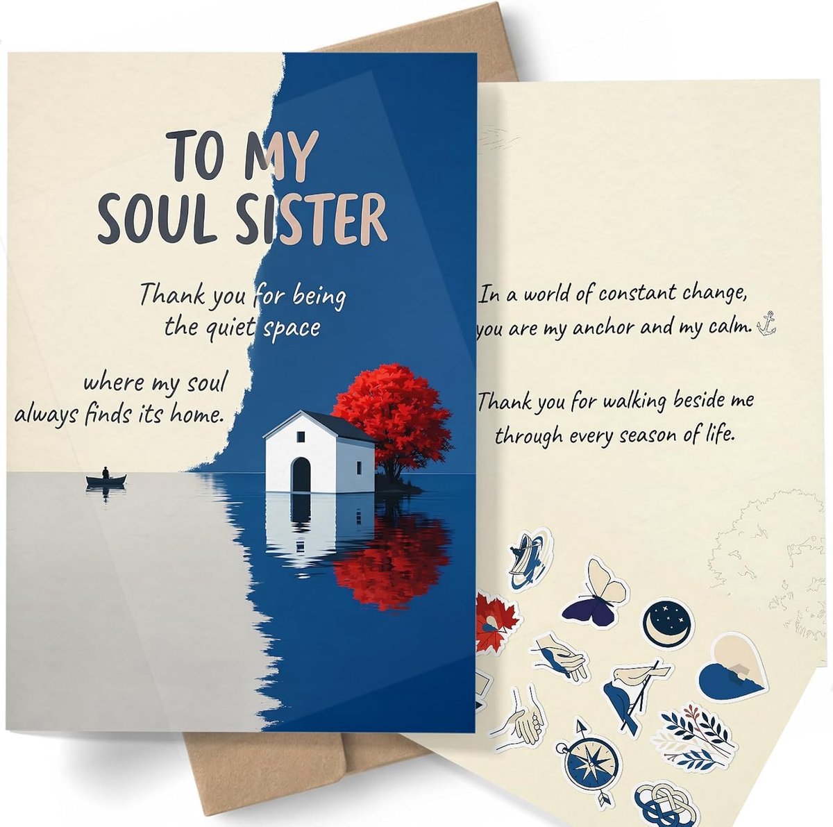 Wenskaart Soul Sister A5 - Dubbelzijdige Print - Inclusief Kraft Envelop en Stickervel - Voor Beste Vriend - ShopVlot