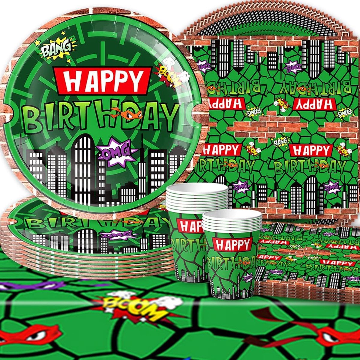 Kinderfeestservies schildpad 61 stuks - Oceaan thema - Verjaardagsdecoratie - Geschikt voor 20 gasten - ShopVlot