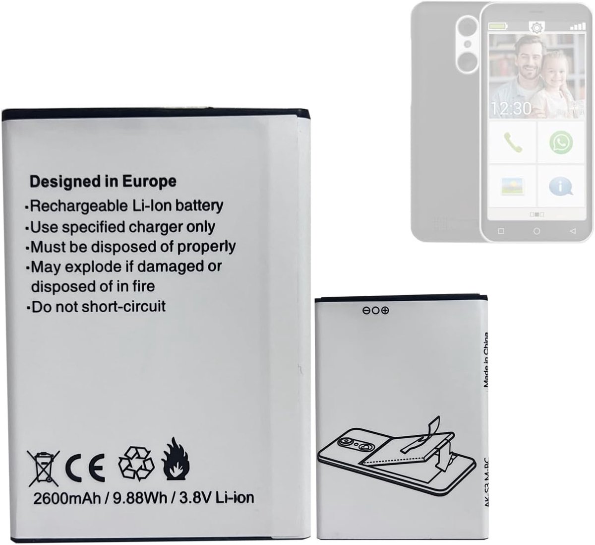 Vervangende batterij AK-S3M-BC - Geschikt voor Emporia Smart 4 en 3 Mini - Hoogwaardige cellen - ShopVlot