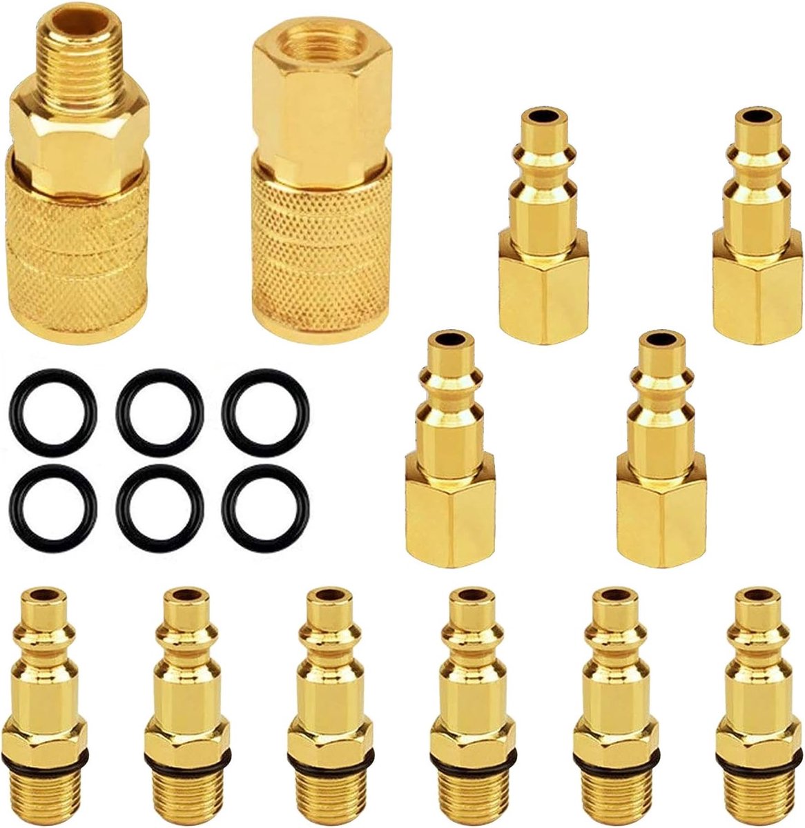 Air compressor fittings 1/4 inch NPT - koppelingen en stekkers - koperplated staal - snel verbinden van gereedschappen - ShopVlot