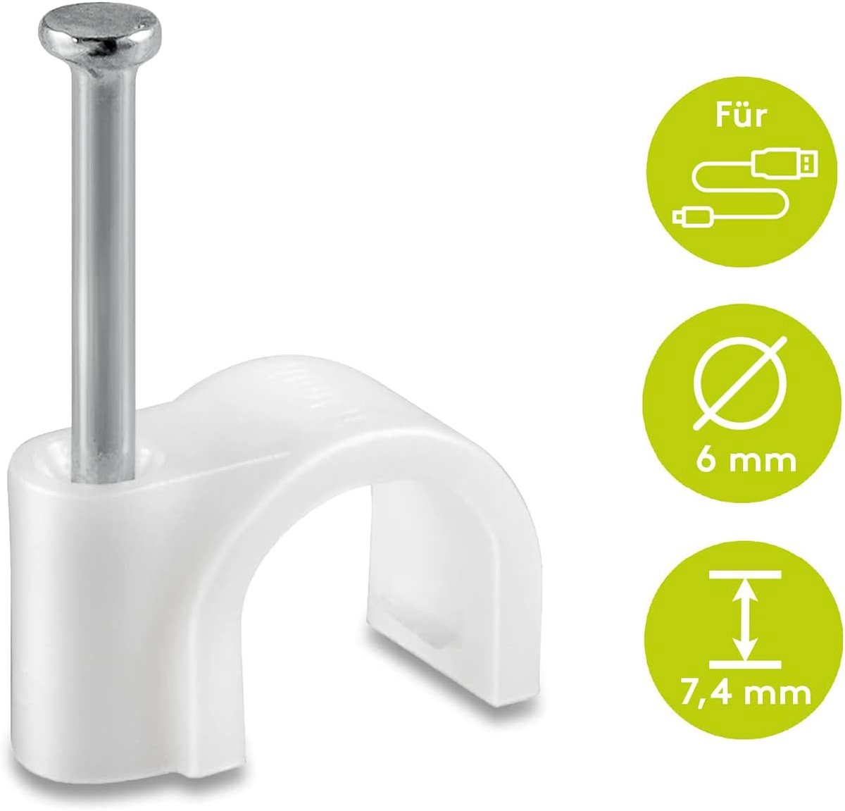 Kabelklemmen 6 mm - witte nagelklemmen - hoogte 7,4 mm - perfect voor kabelbevestiging - ShopVlot