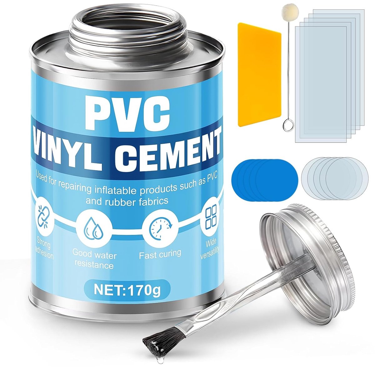 PVC lijm 170 g - neopreen lijm - inclusief reparatie patches - ideaal voor opblaasboten en kajaks - ShopVlot