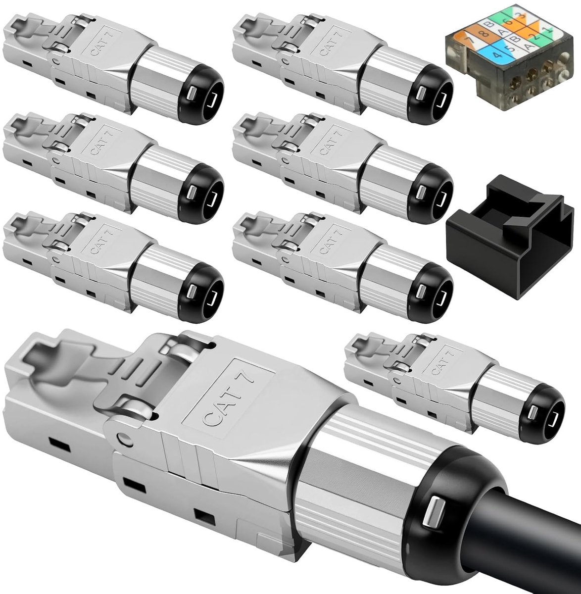 RJ45 Plug Pack van 8 - Cat 7 - Toolloos - 10Gbps dataoverdracht - ShopVlot