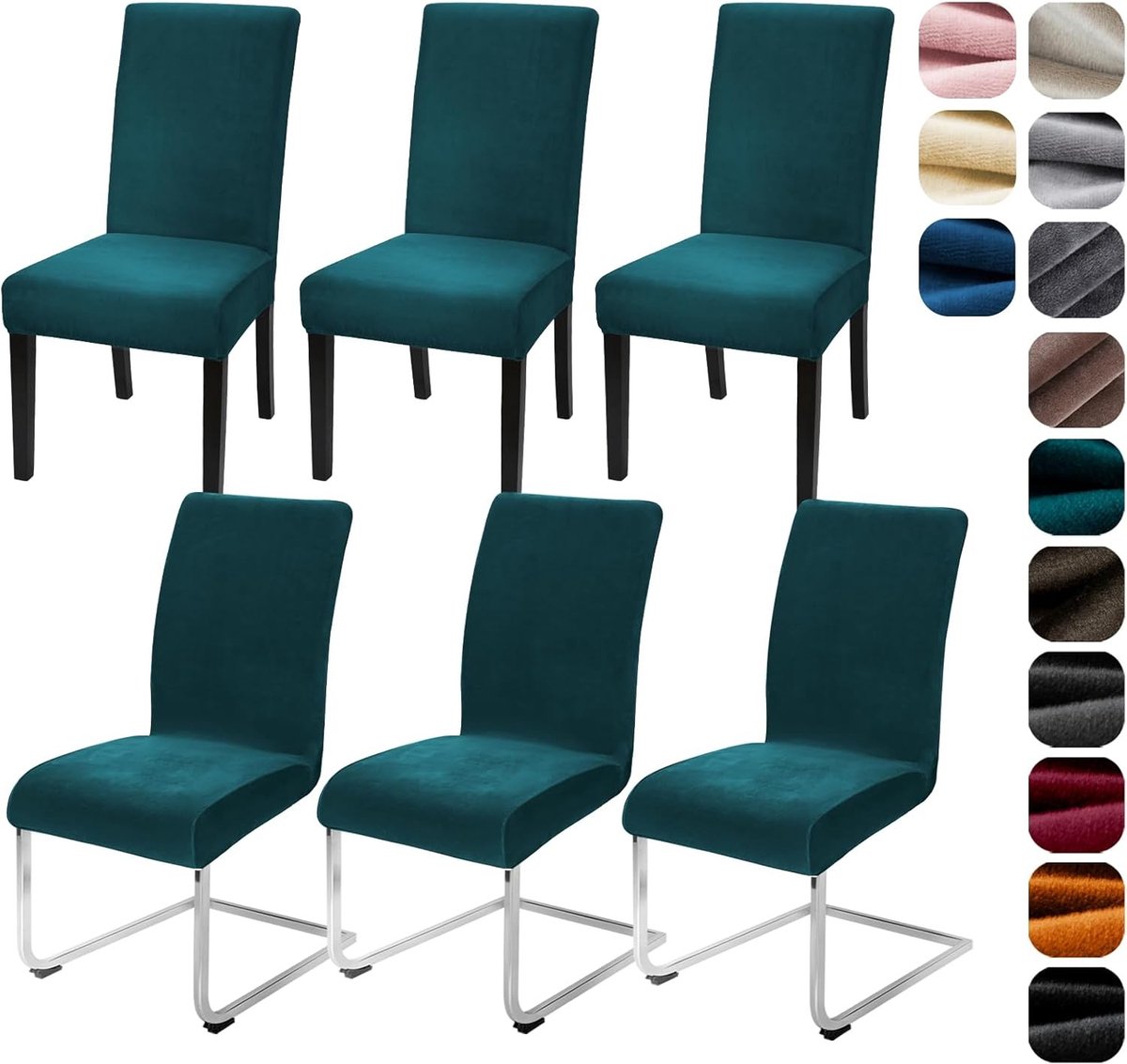 Stretch Velvet Stoelhoezen Set van 4/6, Elastische en Wasbare Hoezen voor Eetstoelen, Bescherming voor Keuken en Restaurant