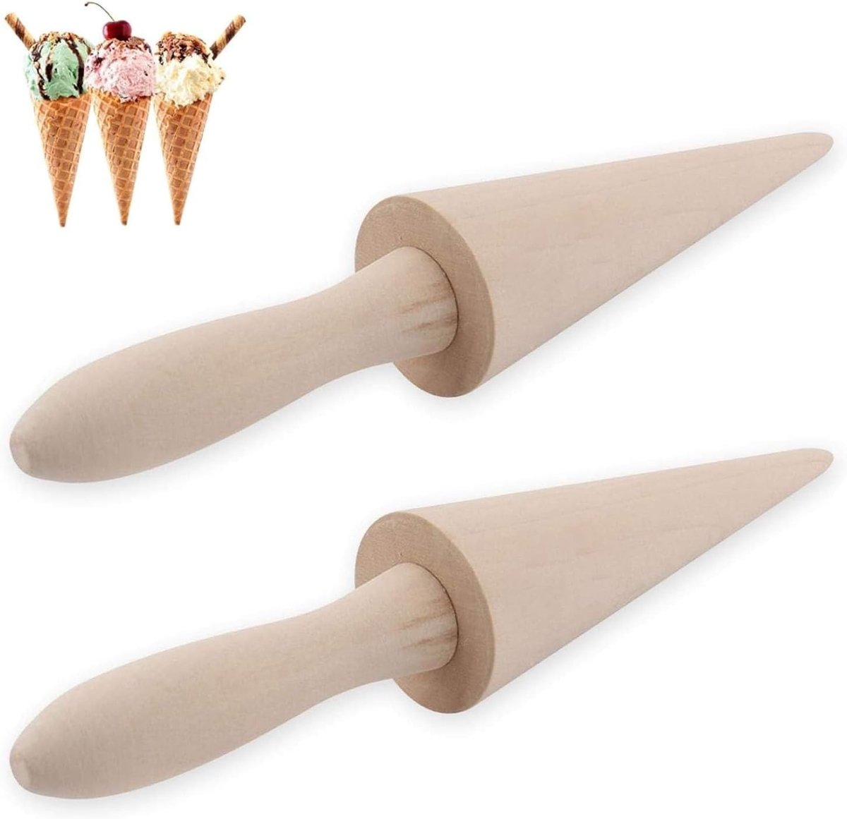 Houten kookgereedschap set van 2 conische icicles voor de keuken, ideaal voor bakken en koken
