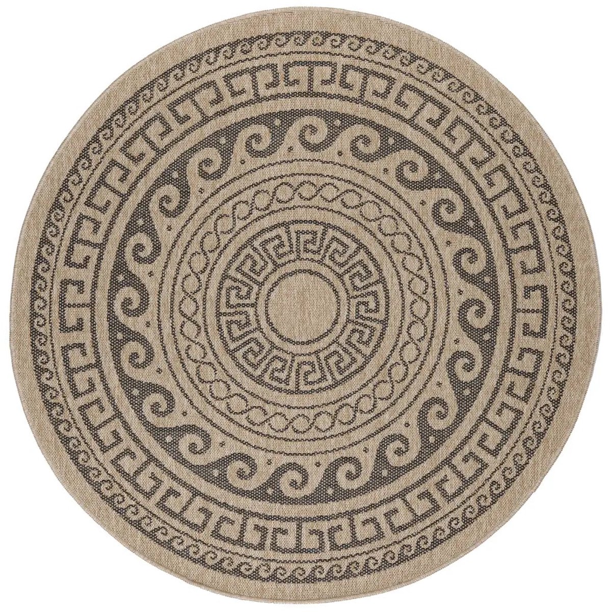 Dutch XXL Rond Buitenkleed | Comilla | Etnisch | Zwart | 160x160 cm | Buitentapijt | Tuintapijt