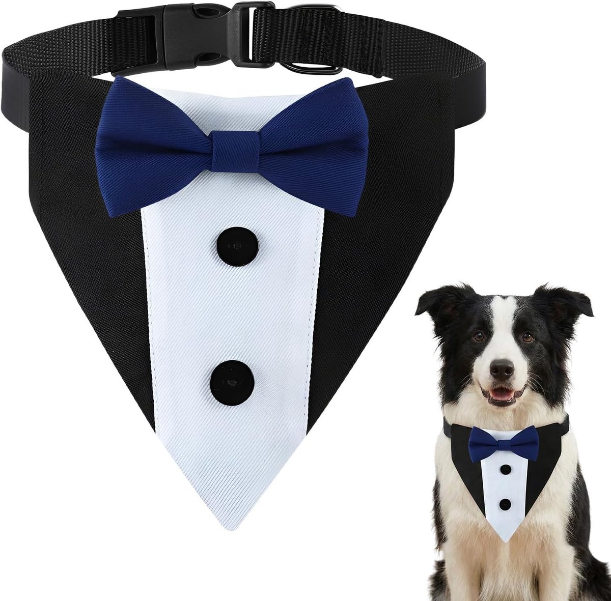 Elegante Honden Tuxedo met Blauwe Strik, Verstelbare Bandana en Comfortabele Halsband voor Feesten en Ceremonies, Geschikt voor Middelgrote Honden